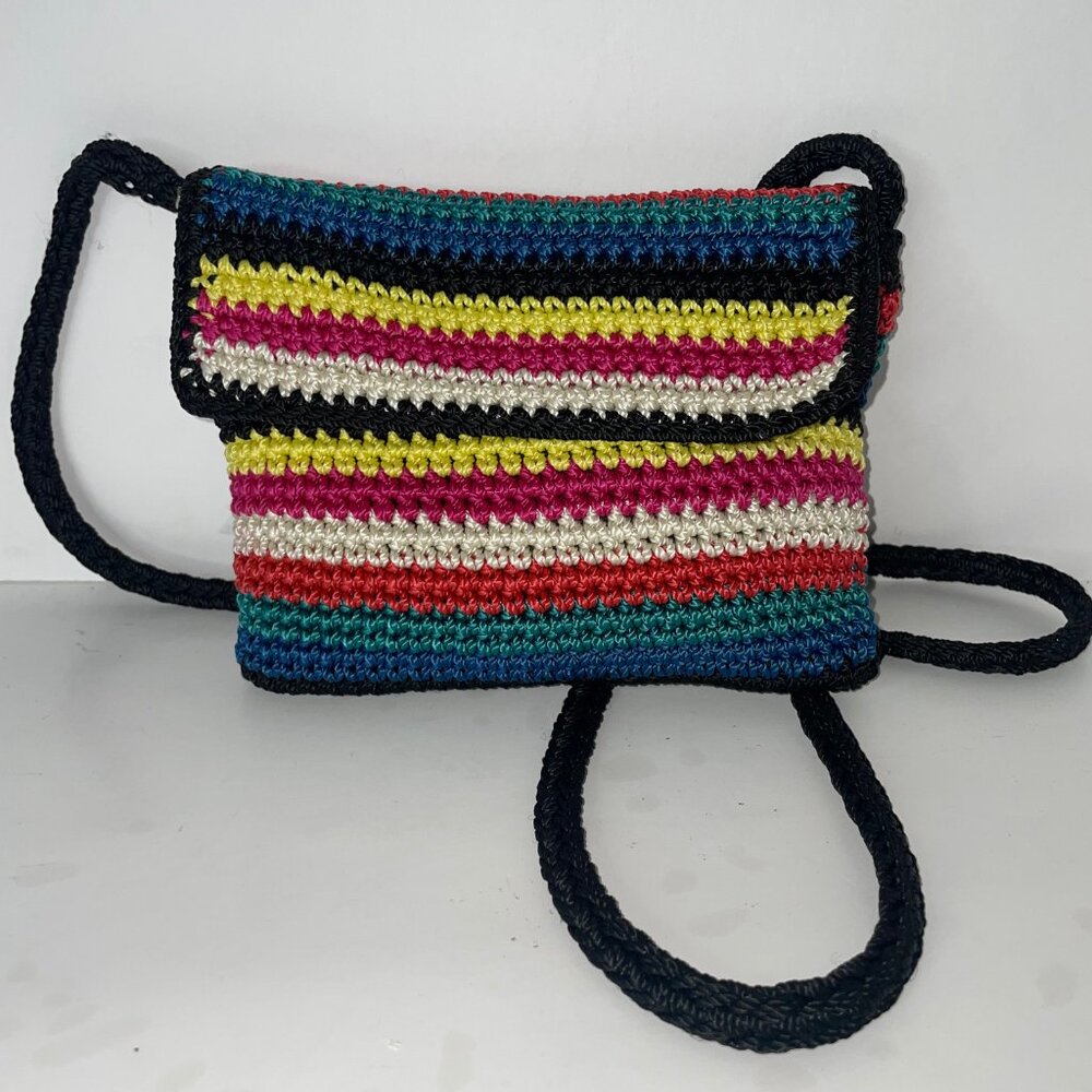 The SAK Multi-Color Rainbow Crochet Crossbody Bag Flap Over with Zipper Closure - Picture 2 of 7